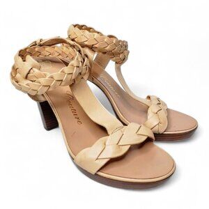 Juicy Couture Braided Cream Leather Heels Women's Double Ankle Strap Open Toe 8